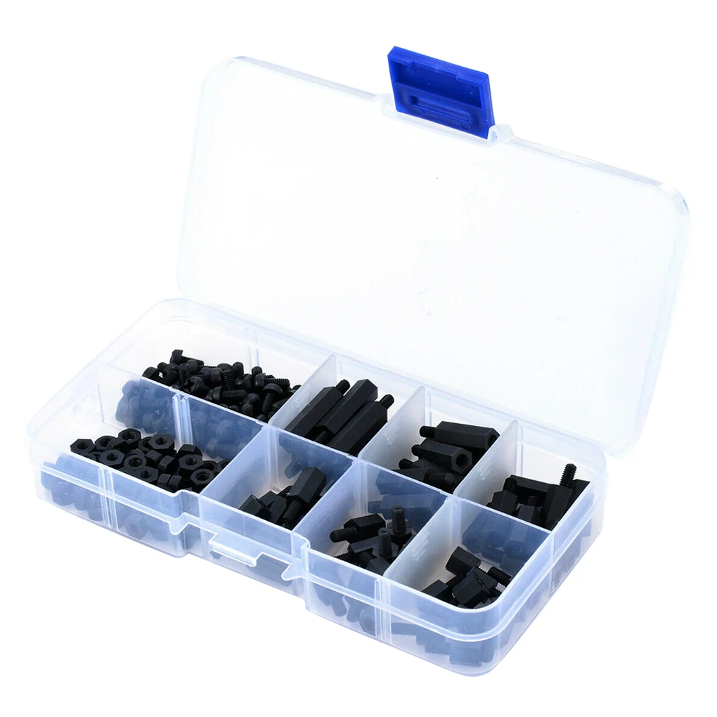 

180pcs Plastic M3 Screw Combination Nylon Hexagon Washer Screw Nut Classification Kit Environmental Protection Durable Hardware