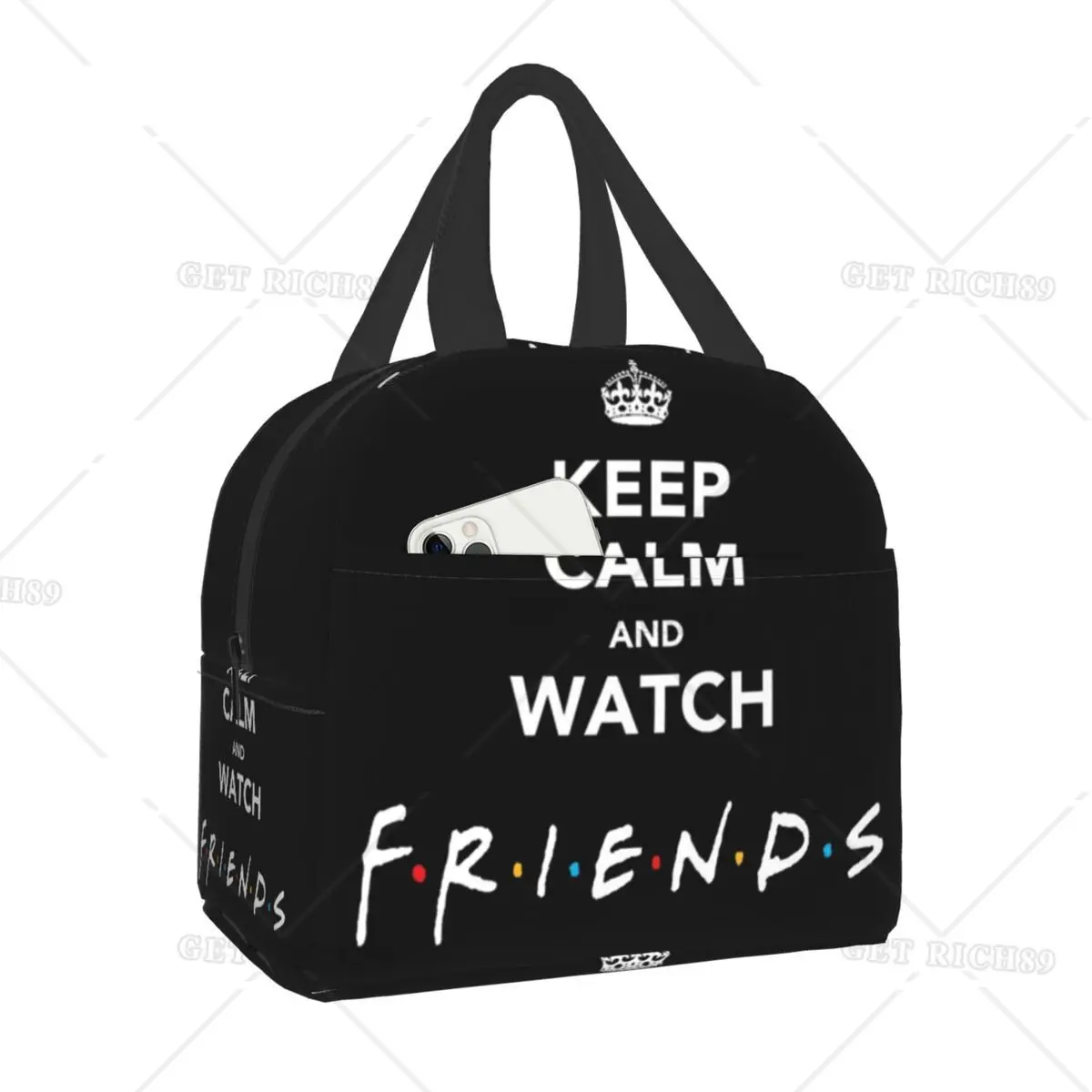 

Keep Calm And Watch Friends Insulated Lunch Bag for School Office Funny Quote Leakproof Cooler Thermal Lunch Box Women Kids