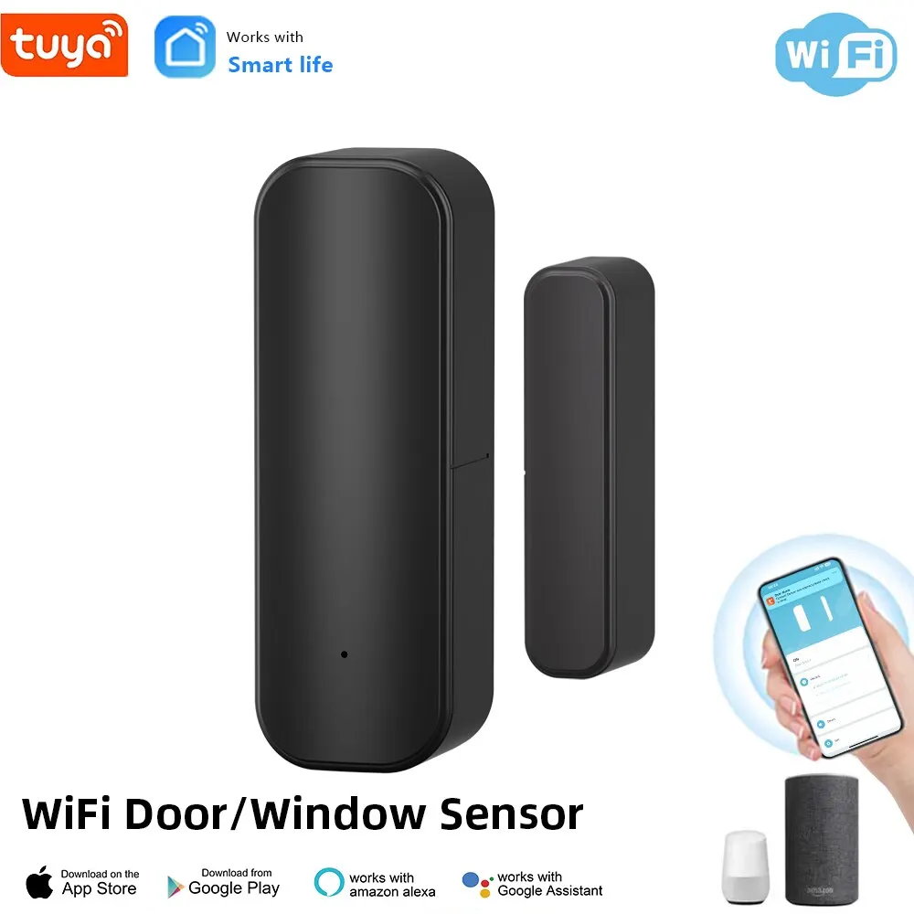 

Wi-Fi Датчик Двери И Окна Tuya Детектор Домашней Безопасности С Уведомлением Приложения Черный Контактный Датчик Для Безопасн...