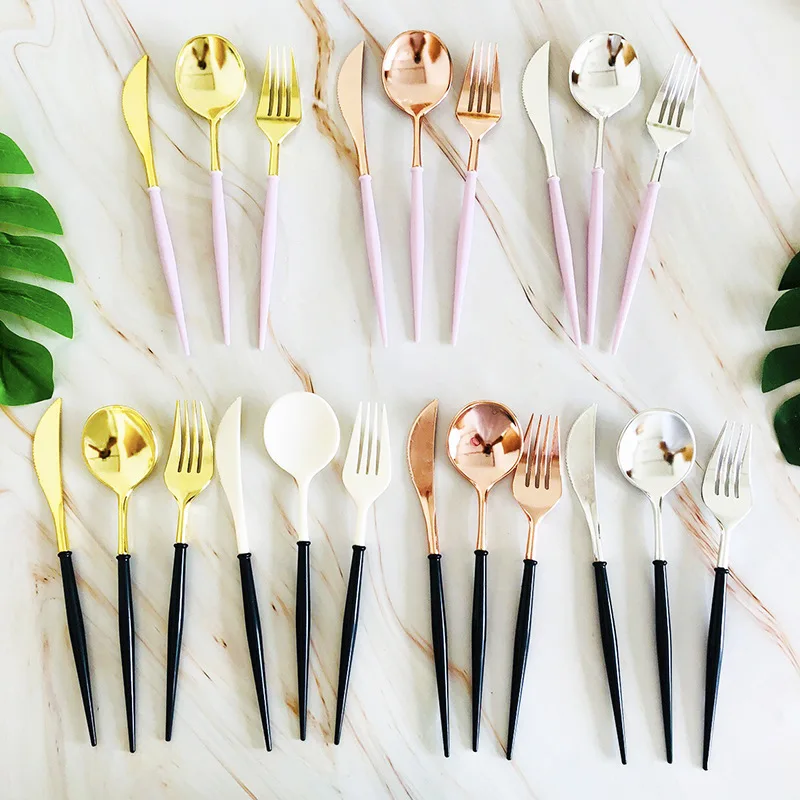 

Creative Disposable Cultery Solid Color Plastics Fruits Knives Cake Forks Spoons Happy Birthday Party Decor Kids Boy Girl Suppli