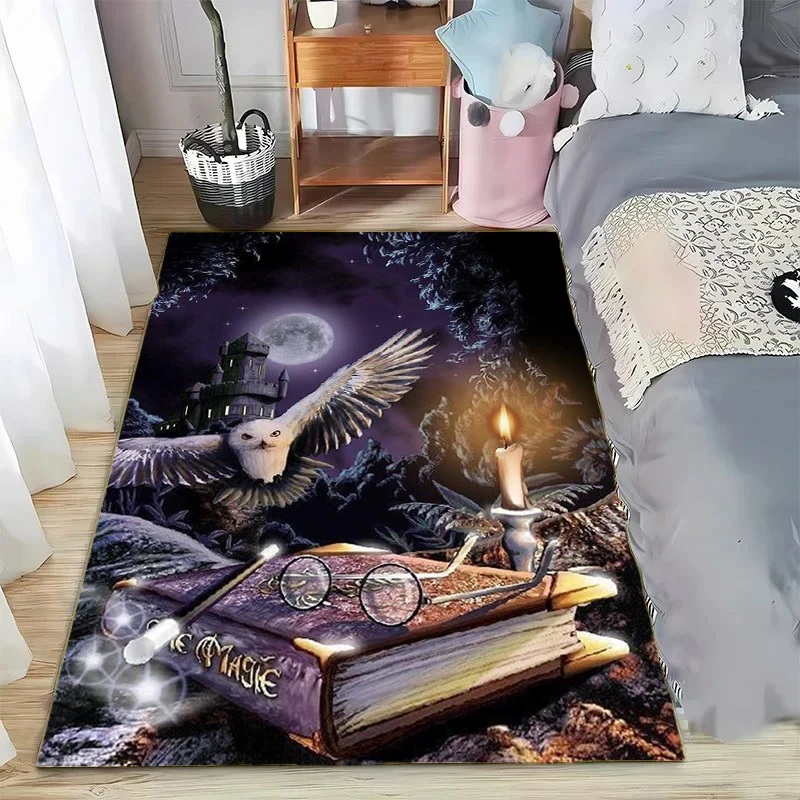 Фото Коврик с принтом совы Magic Academy, 15 размеров, для гостиной, спальни, прикроватной зоны, ванной комнаты, домашнего декора, напольный коврик, нескользящий коврик для детской комнаты №2