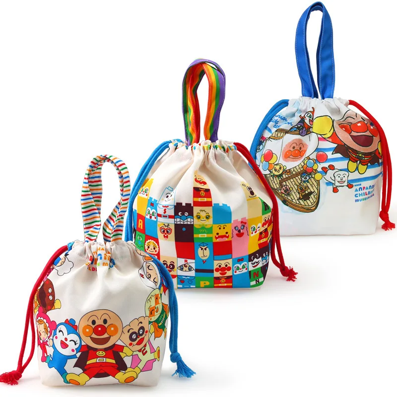 Drawstring Mouth Portable Lunch Box Storage Mommy Bag Cartoon Anpanman Children Small Canvas Bag Baby Bottle Diaper Bag New