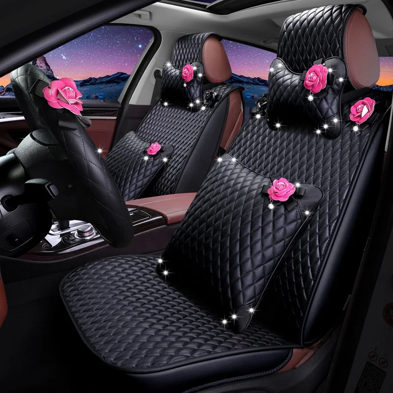 

New Arrival Universal Seat Covers Full Set Ice Silk 5 sits Breathable Deluxe Edition Diamond Car Seats Cover