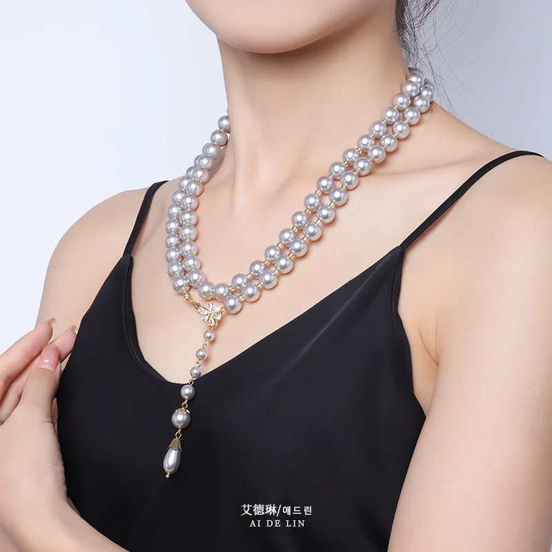 

Medieval Flower Pearl Necklace Women French Light Luxury Fashion Style Versatile Retro High Grade Feeling Neckchain