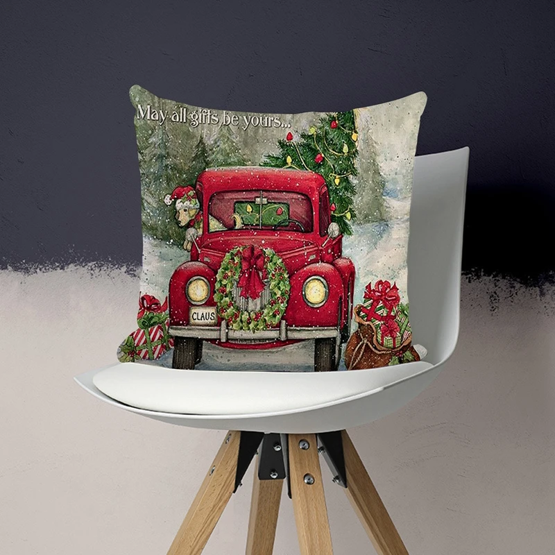 

Christmas Cushion Covers 45x45 cm Farmhouse Xmas Decor Christmas Tree Car House Santa Pillow Cover Winter Holiday Pillow Cover