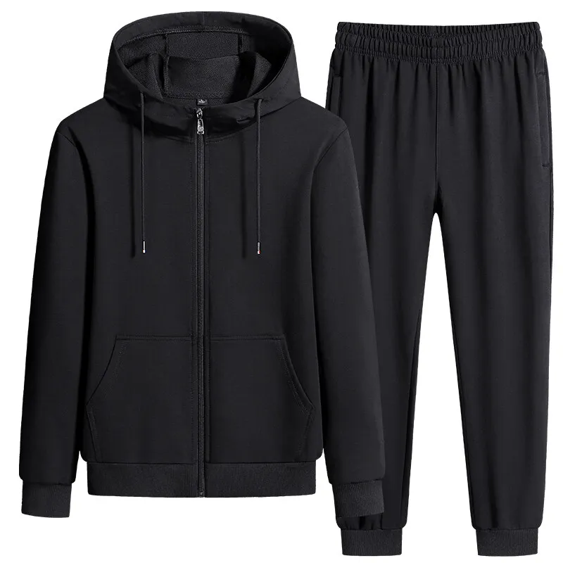 

2022 Men's Black Trousers Long Sleeves Autumn and Winter Men's Hooded Coat Thickened Men's European and American Leisure Suit