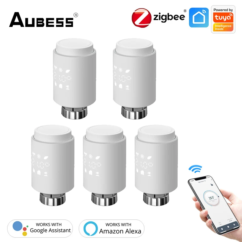 

Привод радиатора AUBESS Zigbee3.0, умный термостатический клапан TRV, программируемый термостатический клапан Tuya с поддержкой Alexa Google Voice
