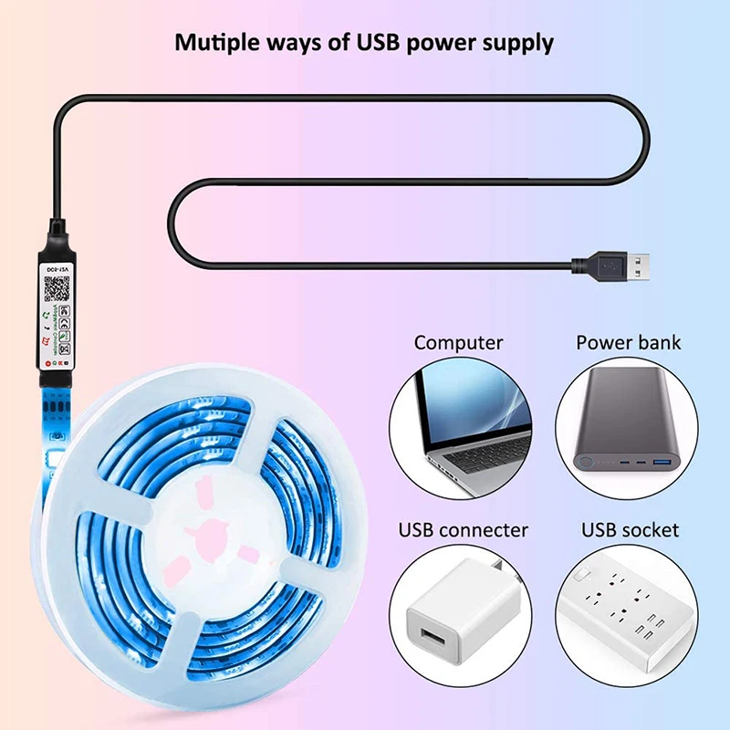 Светодиодная лента 5050 Usb Bluetooth водонепроницаемая гибкая RGB Диодная для ТВ