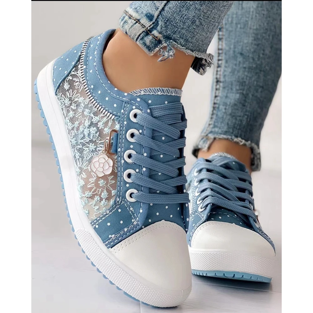 Женские холщовые кроссовки с цветочным принтом повседневная обувь в горошек