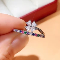 cute flower multicolor zircon rings for women fashion luxury banquet crystal ring engagement wedding 2022 trendy jewelry gift