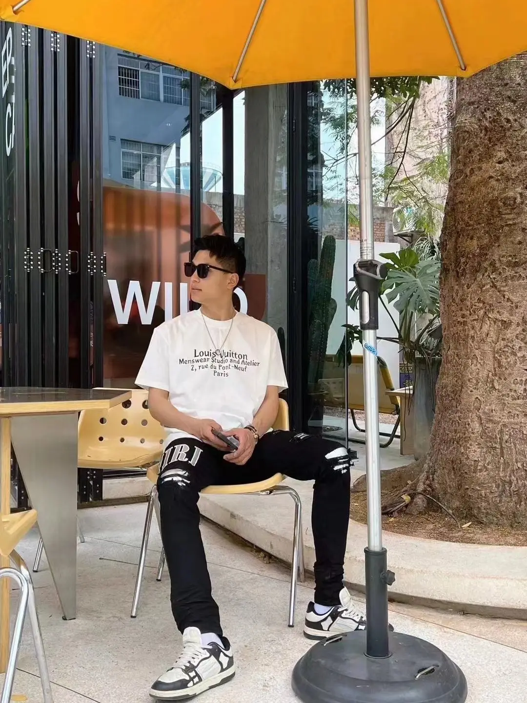 Leather Embroidered Word Art Jeans Men Hole Casual Slim Cotton Stretch Scratches Bleached Scraped Feet Pencil Pants Tight EH·MD®