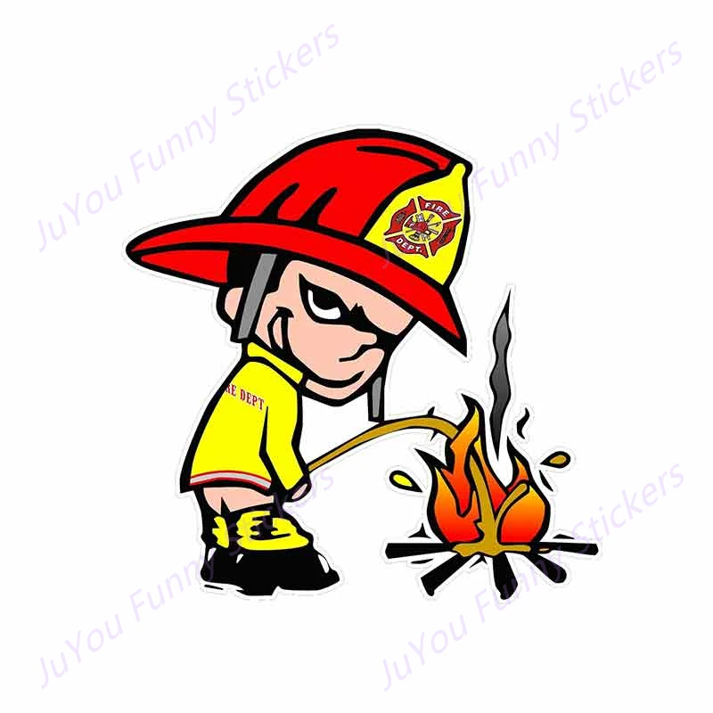 

JuYou Funny Stickers Exterior Accessories Fireman Pee on Fire Decoration Car Stickers Personality Bumper Surfboard Decal PVC