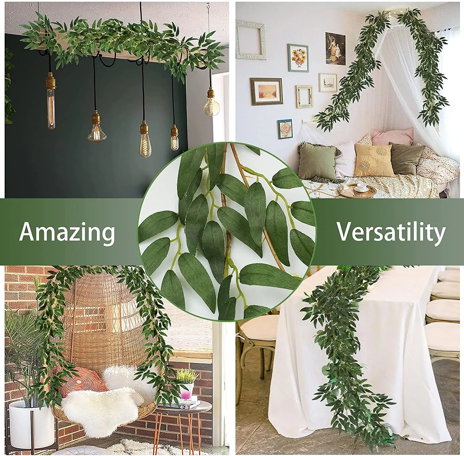 

180cm Ceiling Decor Road Layout Rattan Jungle Party Wedding Decoration Greens Artificial Flowers Willow Vine Garland Wreath