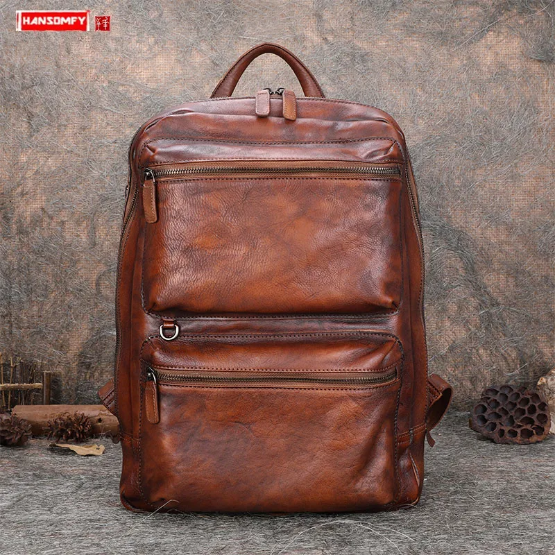 

New Men's Leather Backpack Cowhide Laptop Bag Casual Business Men Travel Large Capacity Backpack Soft Leather School Backpacks