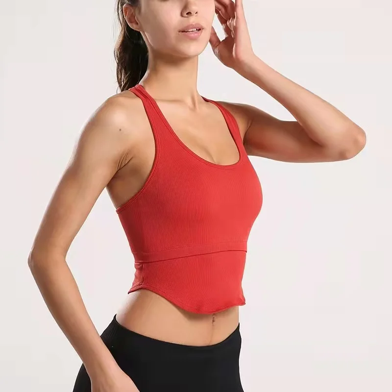 YUNTRY Women Yoga Vest Gym Sports Crop Tops Ribbed Athletic Fitness Workout Shitrts Outdoor Sleeveless Running Training Sexy Top