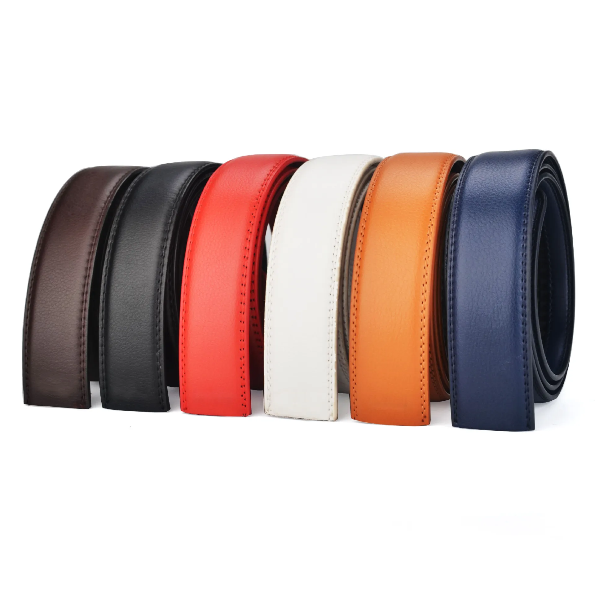 

Genuine Leather Men's Belt Body 3.5cm Wide Headless Automatic Buckle Bel No Without Buckle Red White Orange Black Belt Strip