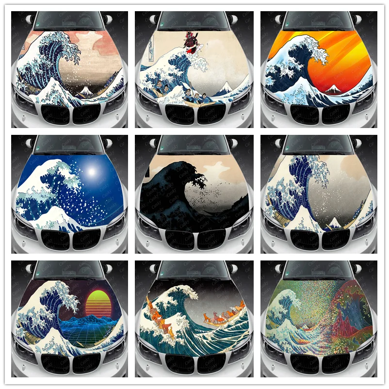 

The Great Wave Japanese Style Car Hood Vinyl Stickers Wrap Vinyl Film Engine Cover Decals Sticker on Car Auto Accessories