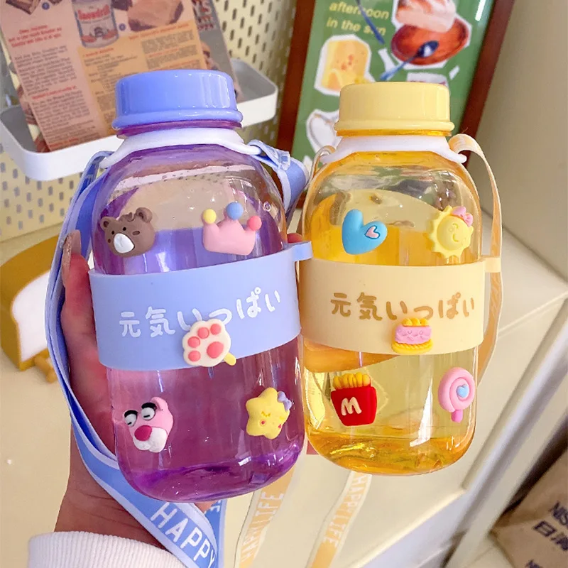 

Cute Water Bottle for Girl New 2022 Summer Kawaii Plastic Water Cup Cute Girls Outdoor Portable Drink Cup 500ml Japanese Style
