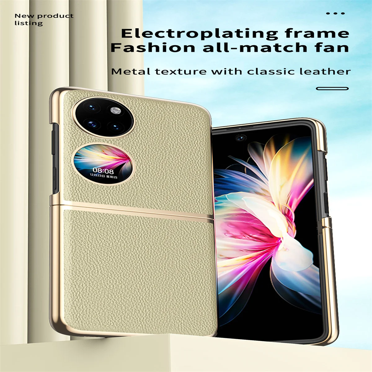 Electroplated Frame Leather Case For Huawei P50 Pocket , Pocket S Folding Case Lightweight,Anti-fall,No Fingerprints