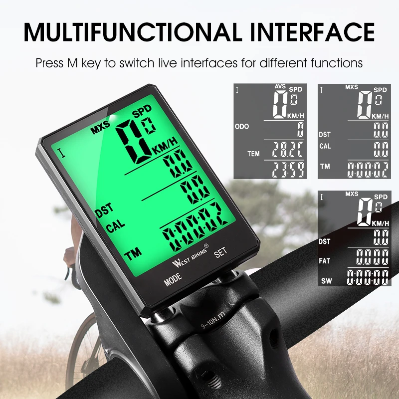 WEST BIKING Waterproof Bicycle Computer With Backlight Wireless Wired Bicycle Computer Bike Speedometer Odometer Bike Stopwatch
