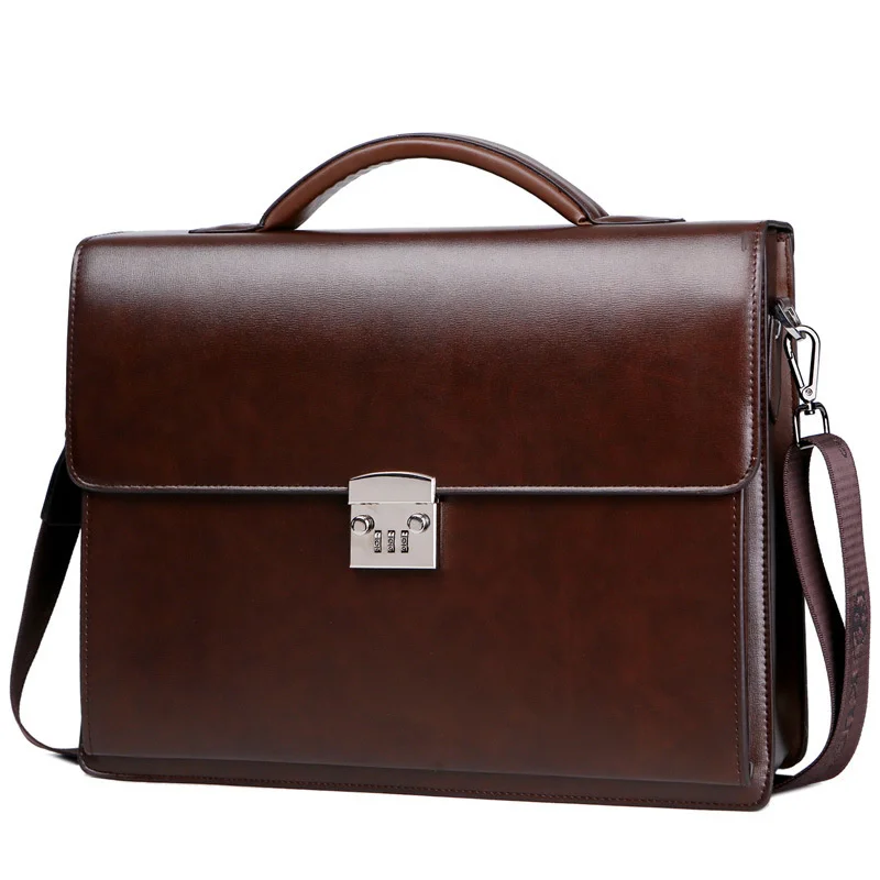 new Male Bring Password Lock Briefcase Diagonal Package genuine leather computer bag men messenger luxury handbags High-quality