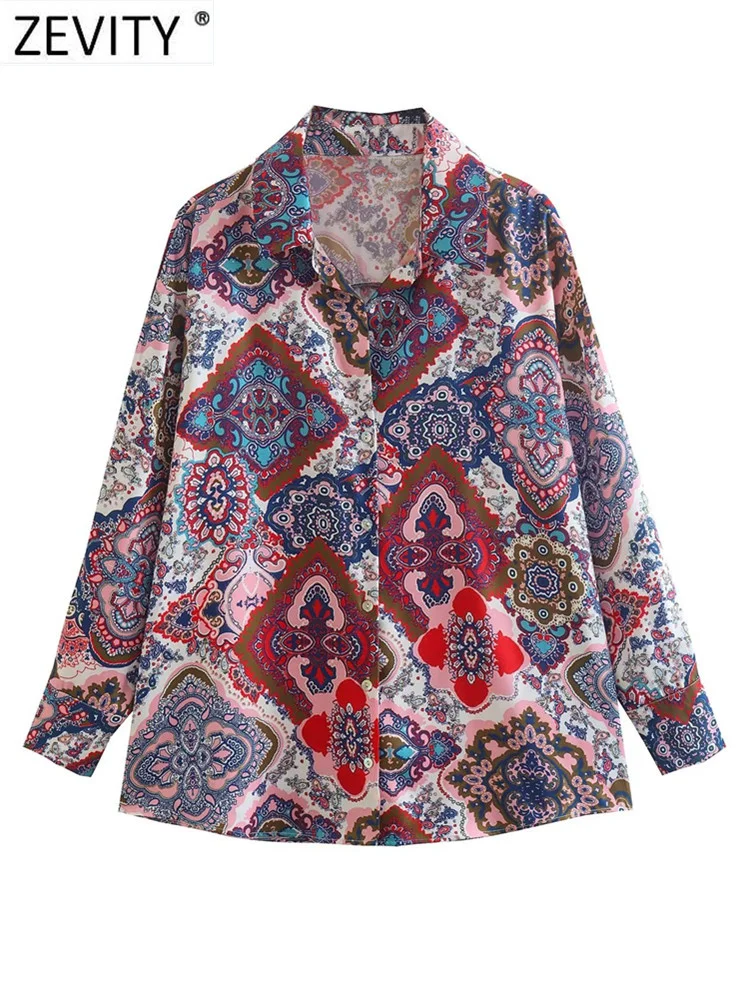 

Zevity Женская винтажная Повседневная Блузка с цветочным принтом, Женская шикарная рубашка-кимоно в Королевском Стиле, рубашка, блузки, топы ...