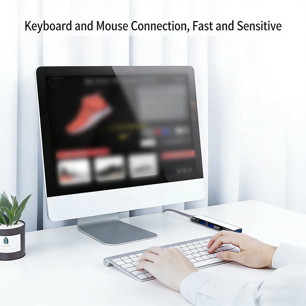 Фото USB-концентратор KEBIDUMEI USB 3.0, 5 Гбит/с, высокоскоростной, 4 порта, USB-C, USB-разветвитель, OTG-адаптер для мыши, клавиатуры, MacBook Pro, ноутбука, настольного компьютера №4