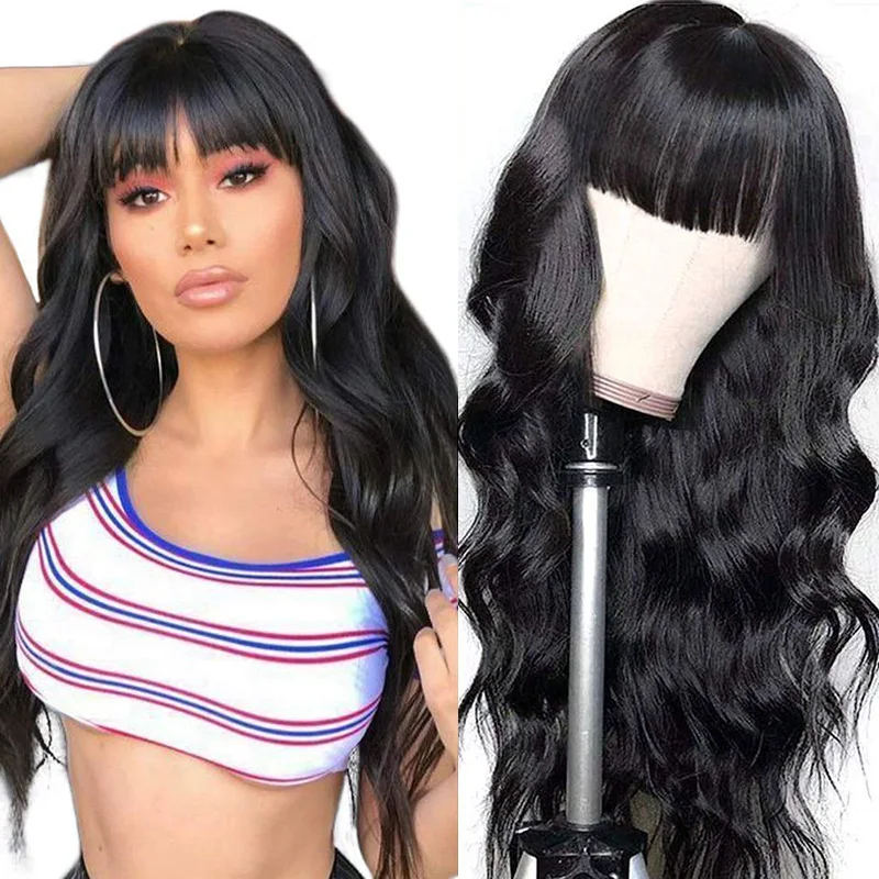 

Body Wave Wig With Bangs Long Fringe Human Hair Wigs With Bangs Glueless Brazilian Full Machine Made Human Hair Wigs For Women