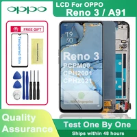 6 4 original super amoled lcd display for oppo reno 3 lcd touch screen digitizer assembly replacement for oppo a91 lcd display