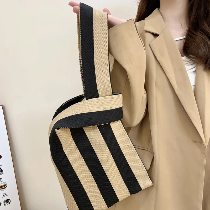 Женская сумочка из вязаной ткани в полоску экологически чистая маленькая сумка