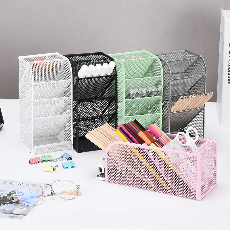 

Oblique Metal Pen Holder Cosmetic Box Office Storage Box Desktop Multi-functional Multi-layer Large-capacity Pen Holder