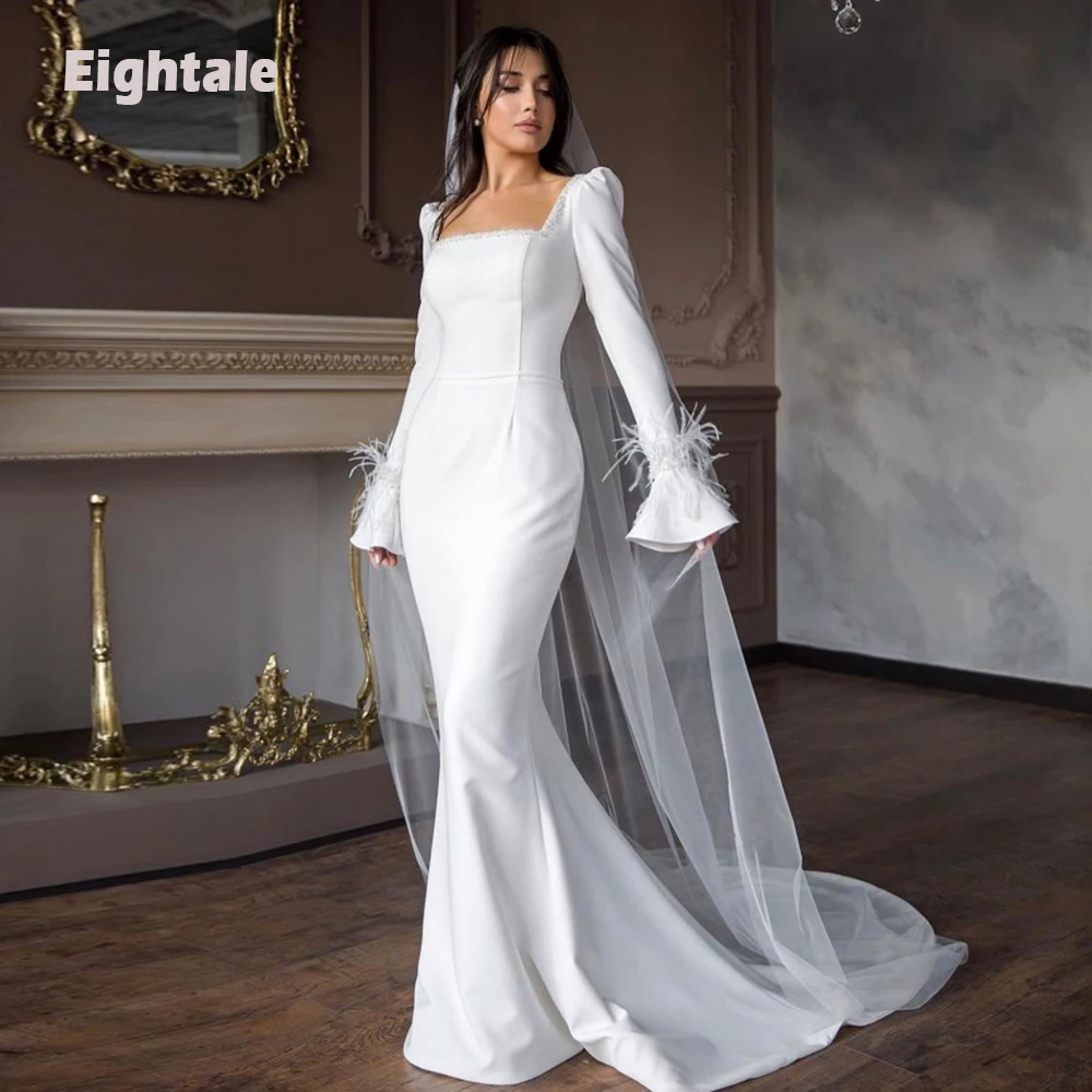 

Арабское свадебное платье с длинным рукавом, с перьями