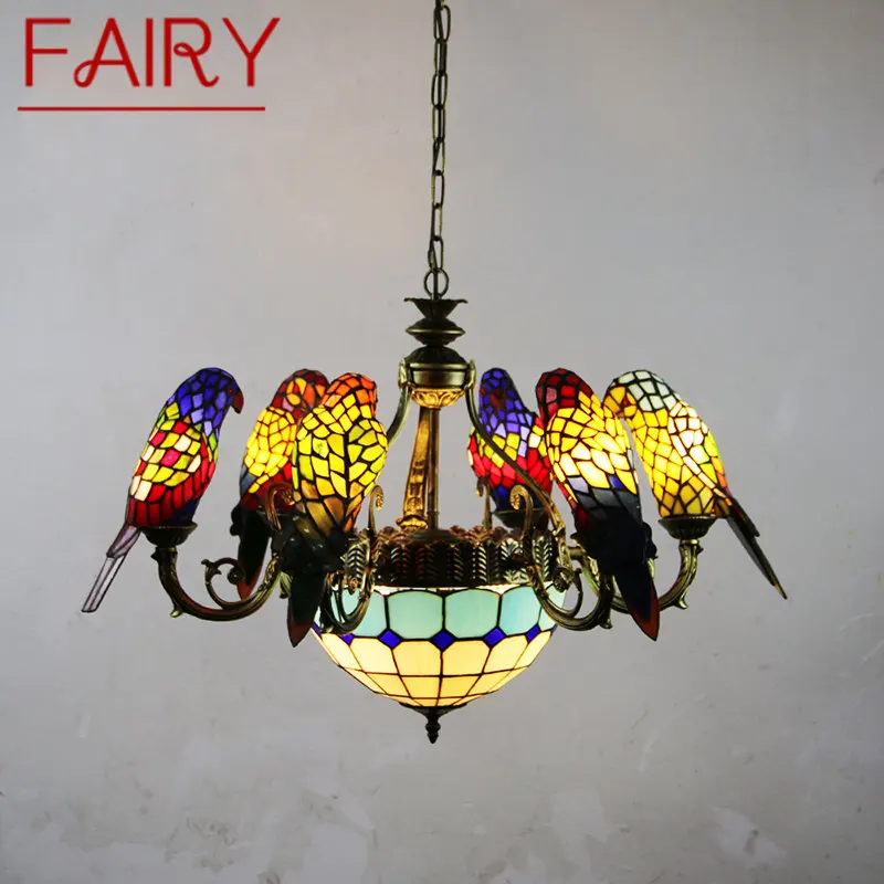 

FAIRY Tiffany Parrot Chandelier LED Vintage Creative Color Glass Pendant Lamp Decor for Home Living Room Bedroom Hotel