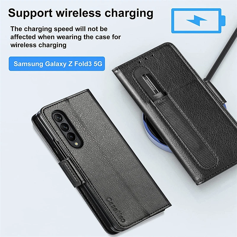 For Samsung Galaxy Z Fold 4 Case with S Pen Holder, PU Leather Flip Wallet Shockproof Phone Cover Galaxy Z Fold 4 5G Fold 3