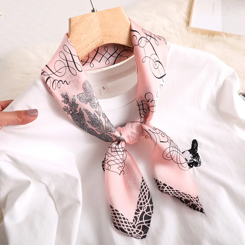 

Print Headscarf Elegant Neckerchief Satin Silk Square Scarf for Women Headband Hair Wrap Shawl Foulard Hijab Female Bandana 2022