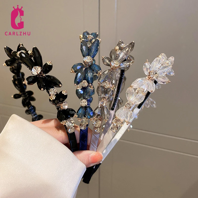 

Luxury Retro Crystal Hairband Rhinestone Headbands French Vintage Elegant Hair Hoop Headband Thin Hairband Hair Accessories