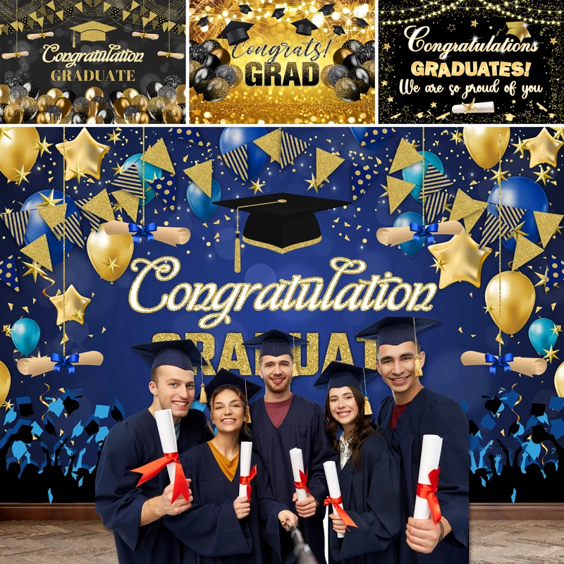 SeekPro Graduation Party Backdrops Flash Golden Bokeh Background Bachelor Cap Props Children Back To School Balloon Photography