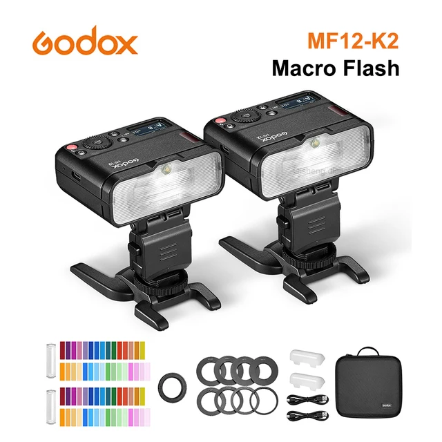 Купи Godox MF12-K2 Macro Flash Light 2.4GHz Wireless Control built-in X System TTL Flash Speedlite with Color Filter MF12 Macro Light за 5,232 рублей в магазине AliExpress