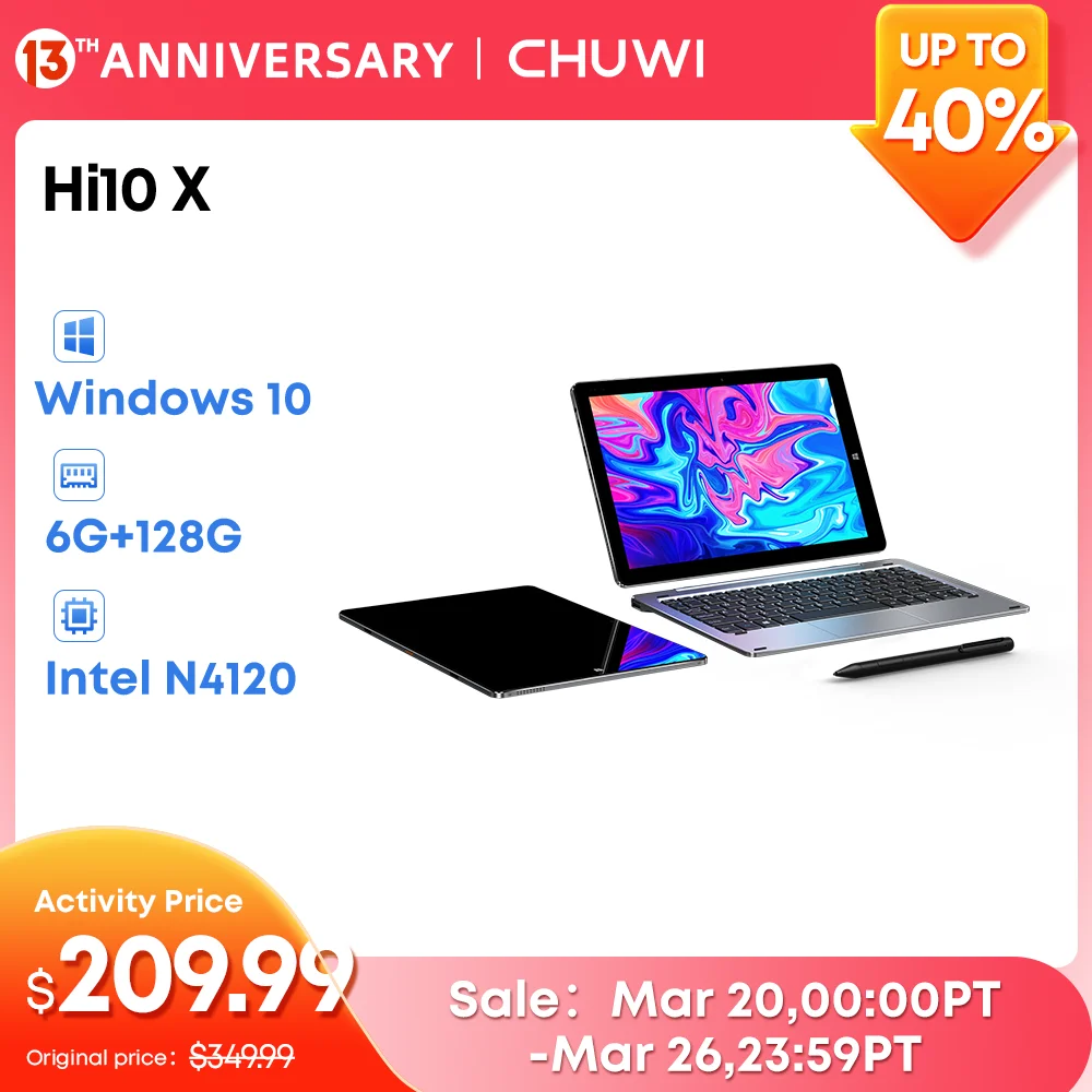 CHUWI Hi10 X 10.1 Inch FHD Screen Intel Celeron Quad Core 6GB RAM 128GB ROM Windows Tablets Dual Band 2.4G/5G Wifi