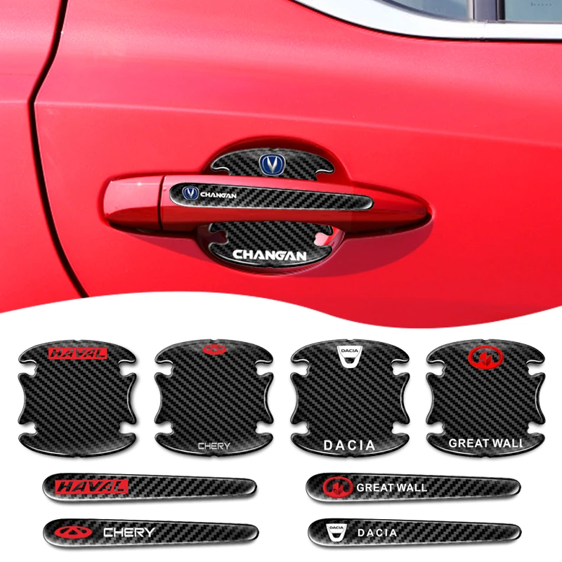 

8pcs Car Logo Carbon Fiber Door Handle Protective Sticker for Cadillac Escalade Cts Emblem Seville Ats Deville Srx Accessories