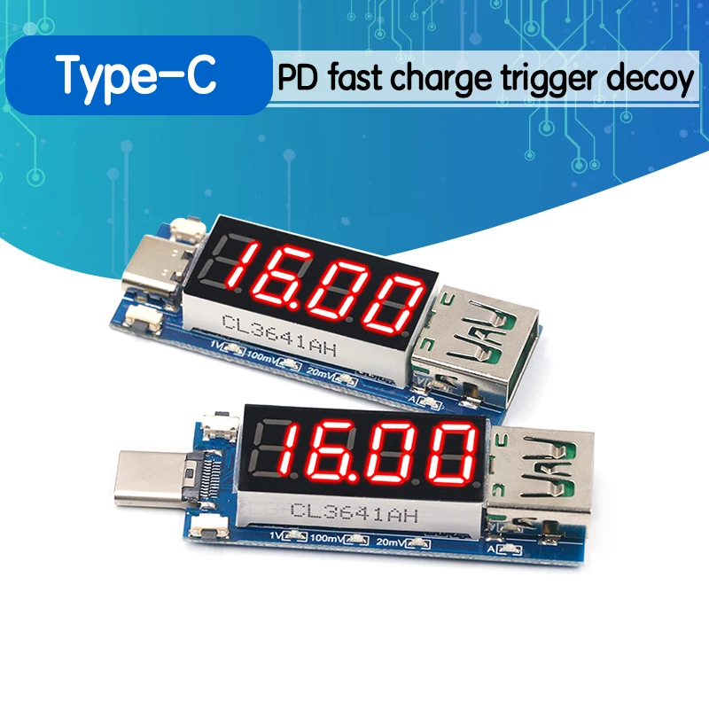

Тип C PD приманка модуль быстрой зарядки триггерный модуль DC Цифровой дисплей измеритель напряжения Тестовый инструмент поддержка PD2.0 PD3.0