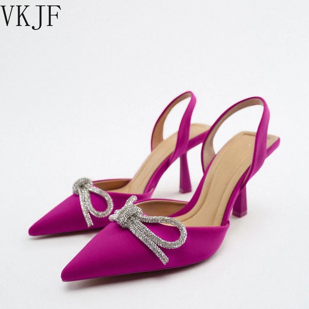 

Женские сандалии на высоком каблуке, розово-красные элегантные туфли с бантом, весна 2022