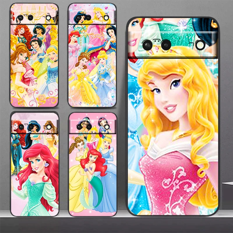

lovely Disney princesses Phone Case For Google Pixel 7 6 Pro 6A 5A 5 4 4A XL 5G Black Silicone TPU Shockproof Cover