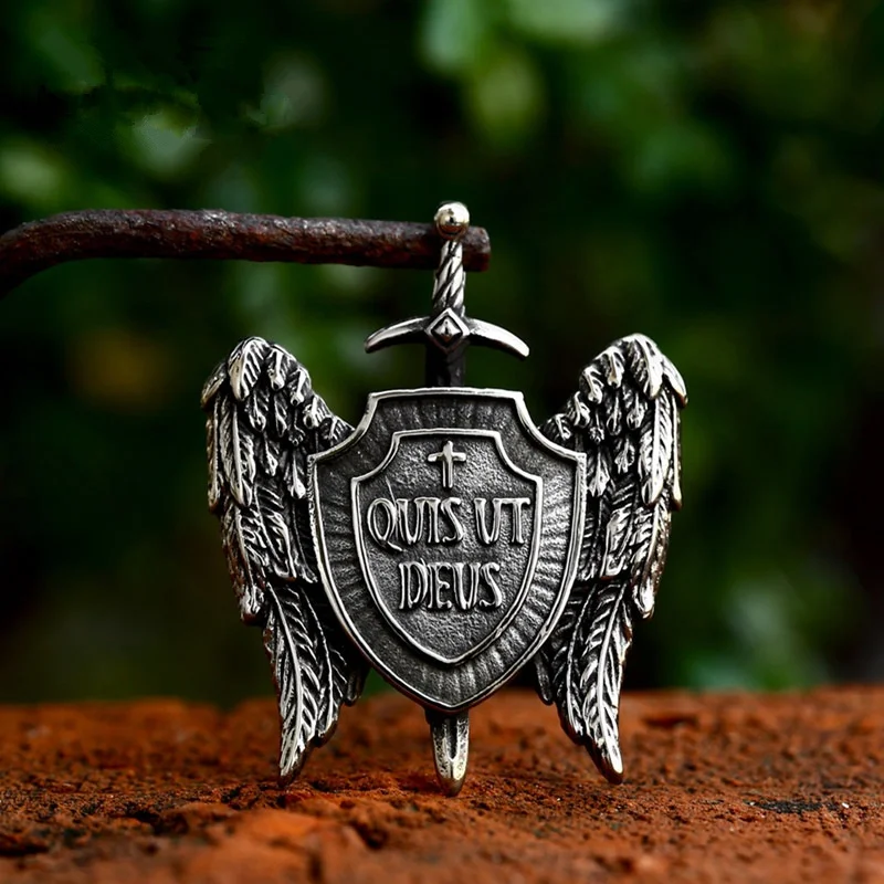 

Vintage Holy Sword Shield Angel Wings Stainless Steel Men Women Necklaces Pendants Chain Punk Trendy Jewelry Creativity Gift