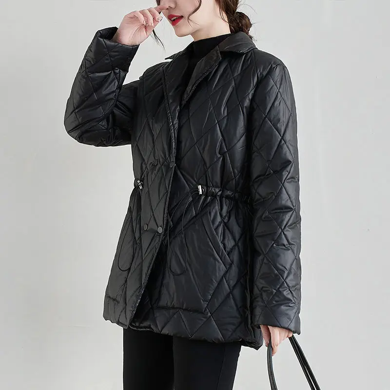 Women's Warm Waist down Cotton-Padded Jacket Mid-Length Slim Fit Large Size Lightweight Coat for Women  Parka