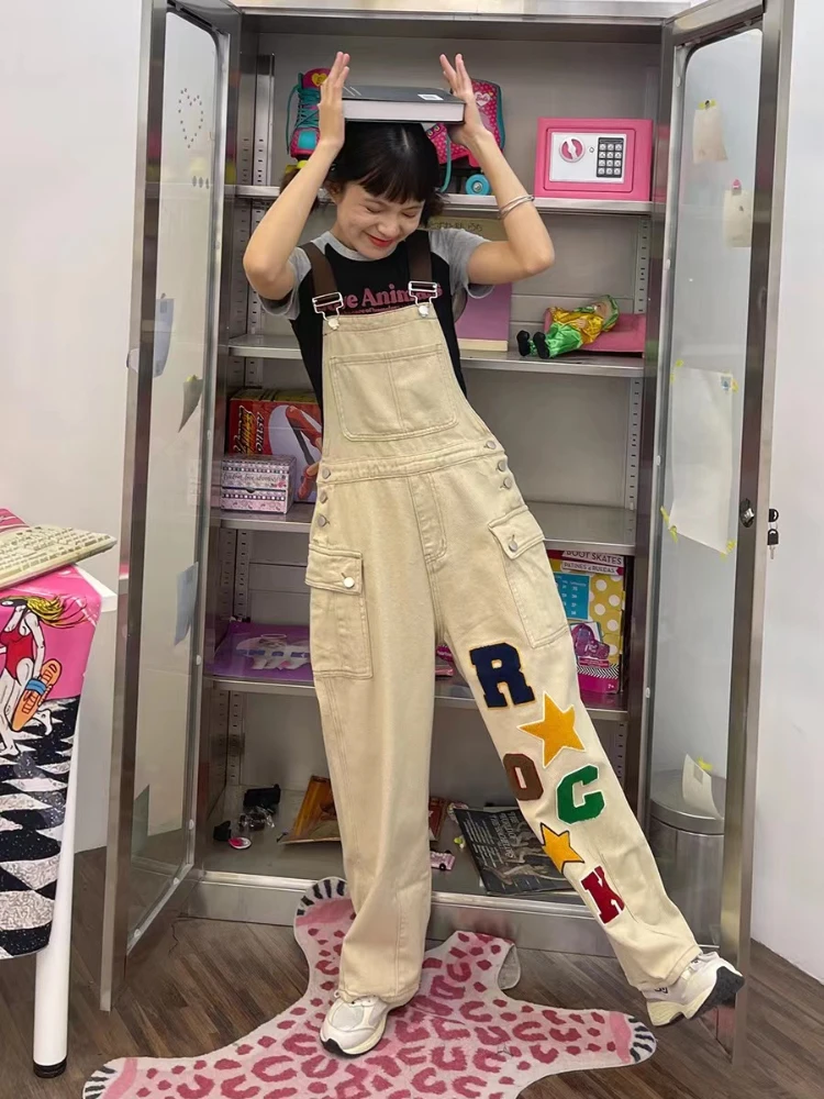 ADAgirl Overalls for Women Jeans Y2k Vintage High Waist Fashion Star Pocket Pants Streetwear Baggy Slouchy Mujer Denim Jumpsuits