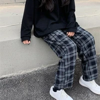 womens pants summer 2022 black plaid pants women casual oversize wide leg korean teens hip hop female unisex straight trouser