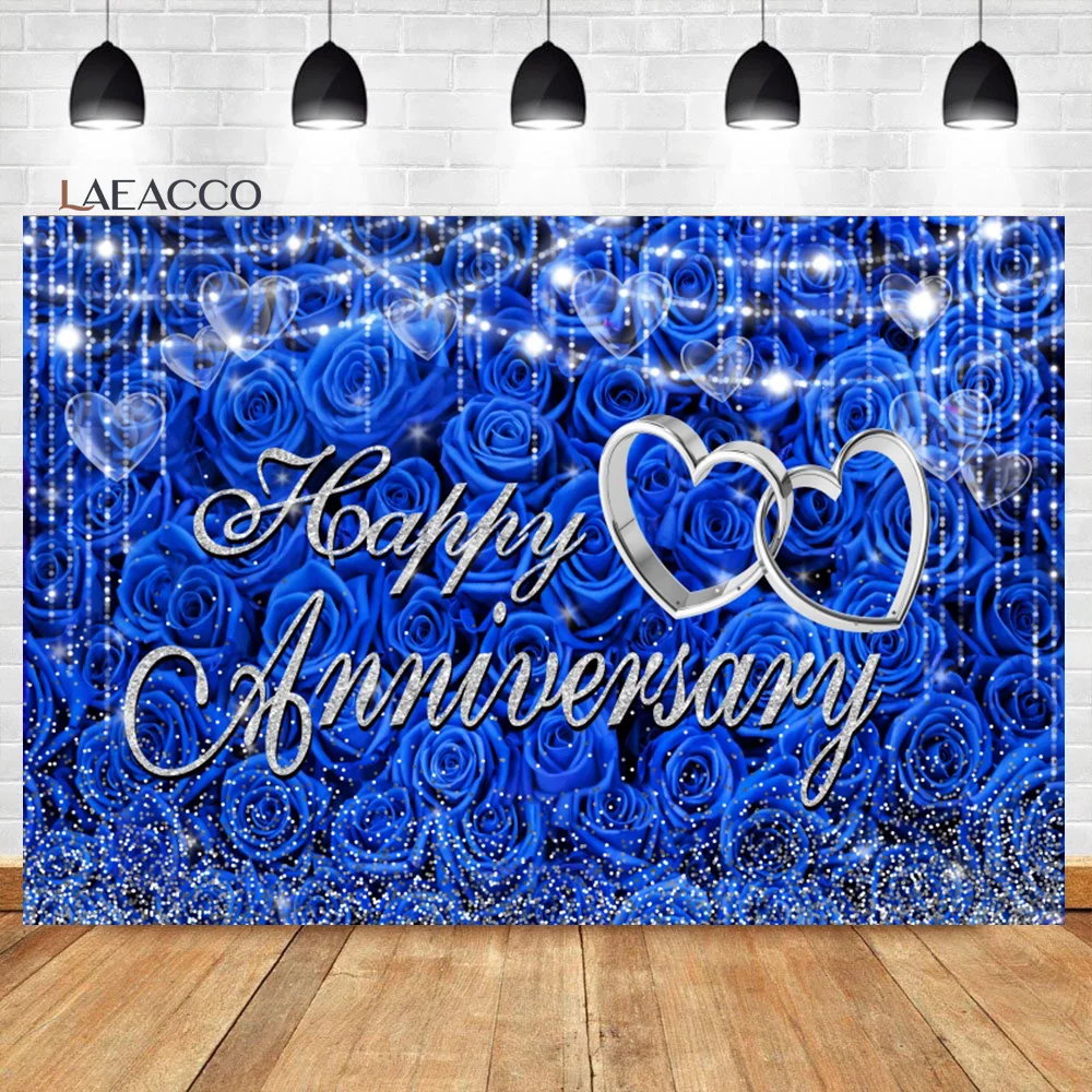 

Laeacco голубой и серебряный фон для фотосъемки на годовщину с блестками Цветочная роза милая любовь сердца фон для свадебной вечеринки