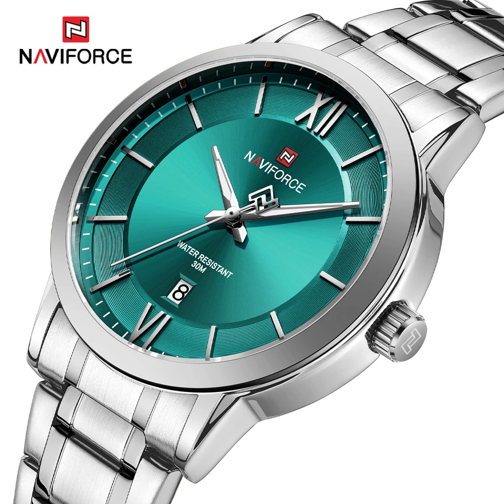 Фото NAVIFORCE водонепроницаемые мужские оригинальные часы из нержавеющей стали, кварцевые наручные часы, мужские часы класса люкс, relogios masculino №1