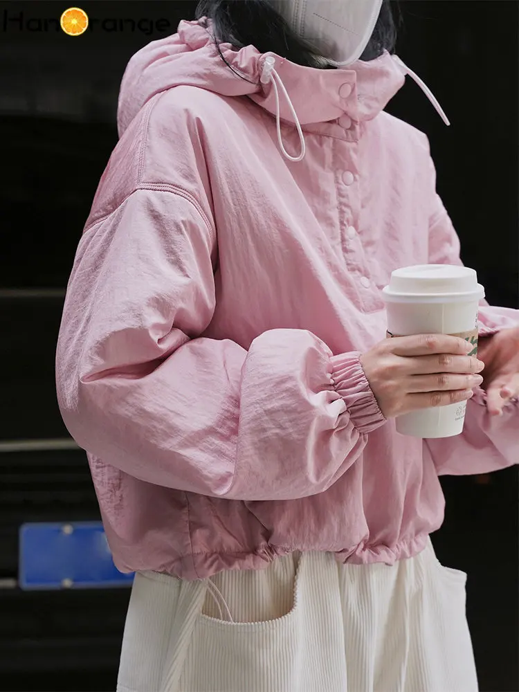 HanOrange 2022 Winter Casual Cotton Padded Hooded Sweatshirt Women Loose Versatile Parkas Female Black/Pink
